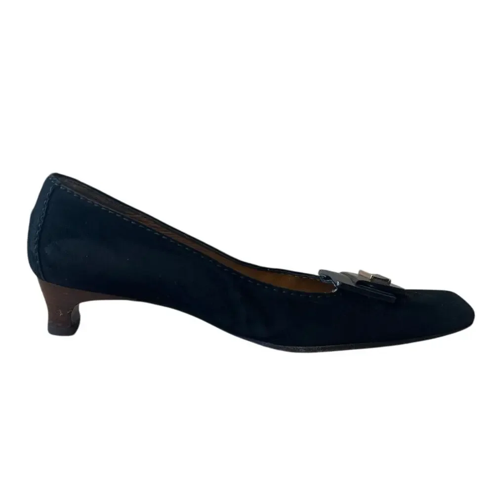 Vintage Gucci Black Suede Square Toe Kitten Heels Logo 36 - Picture 16 of 16